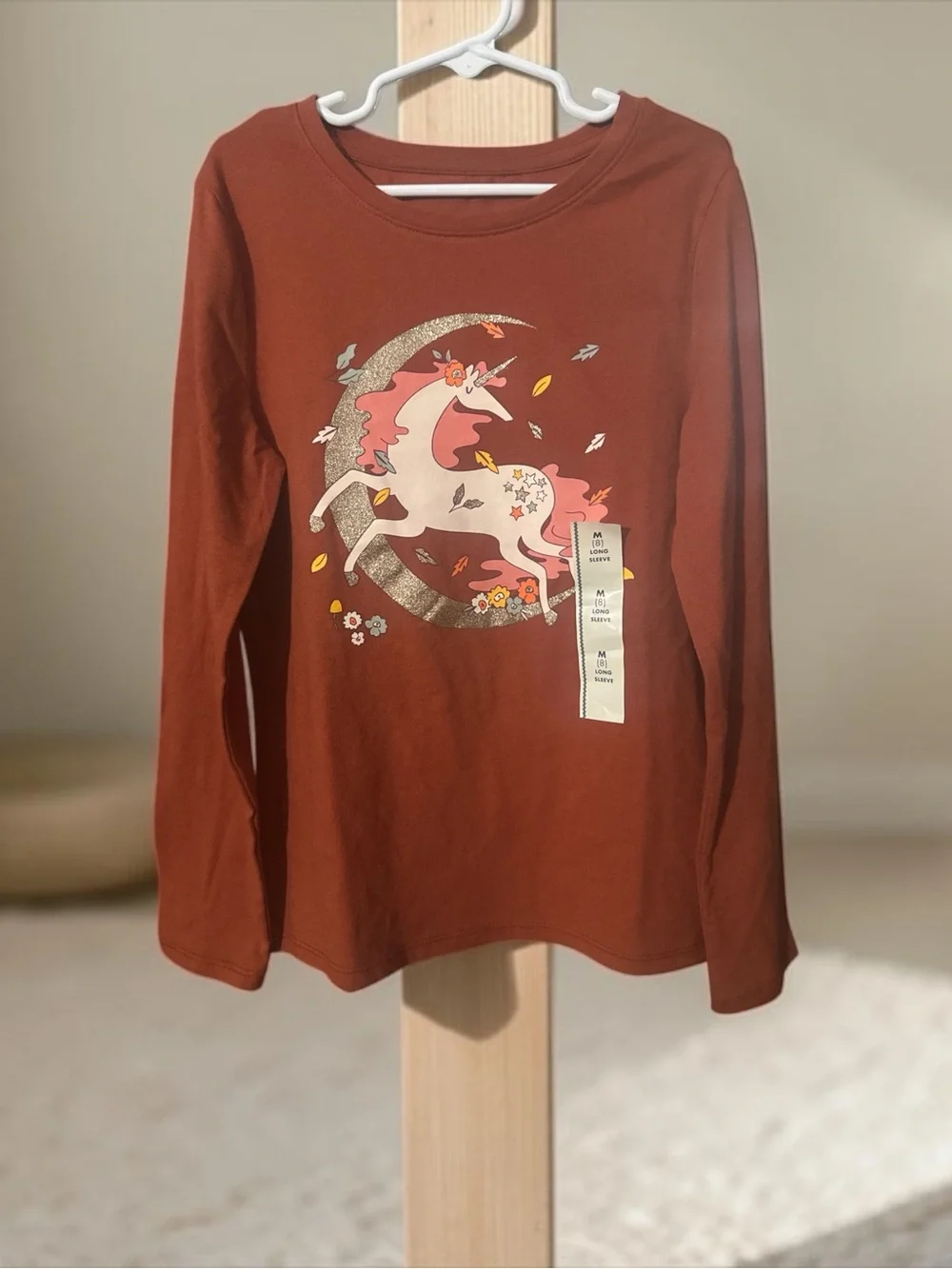 Cat & Jack Girls' Rust Unicorn Graphic Long-Sleeve Shirt NWT